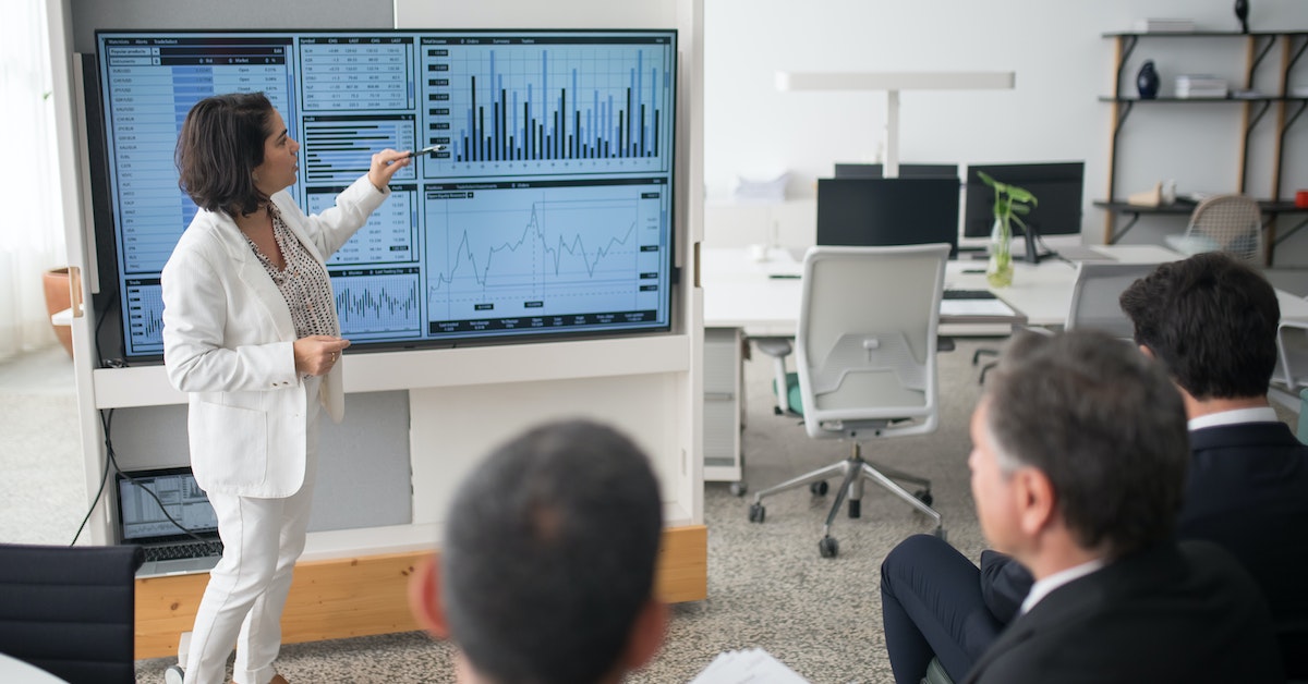 image making a presentation to corporate